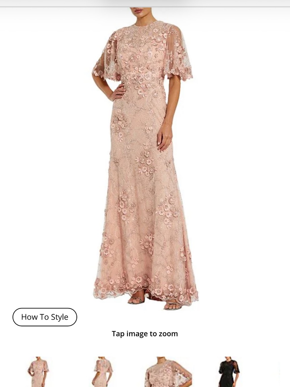 Mac Duggal Dusty Rose Floral Lace Maxi Gown flutter sleeves